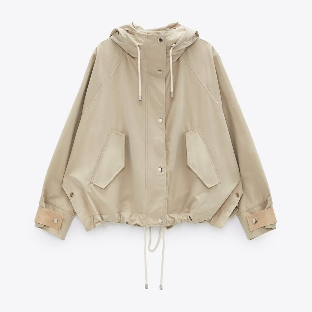 ICHI Hooded Beige Coat - Small